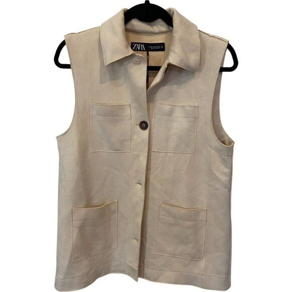 Zara Womens Faux Suede Shirt Top Vest Size XS Tan Brown Sleeveless 3046/289 NWT - Picture 1 of 7